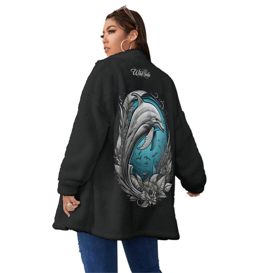 Dolphin - Unisex Borg Fleece Stand-up Collar Coat With Zipper Closure(Plus Size)